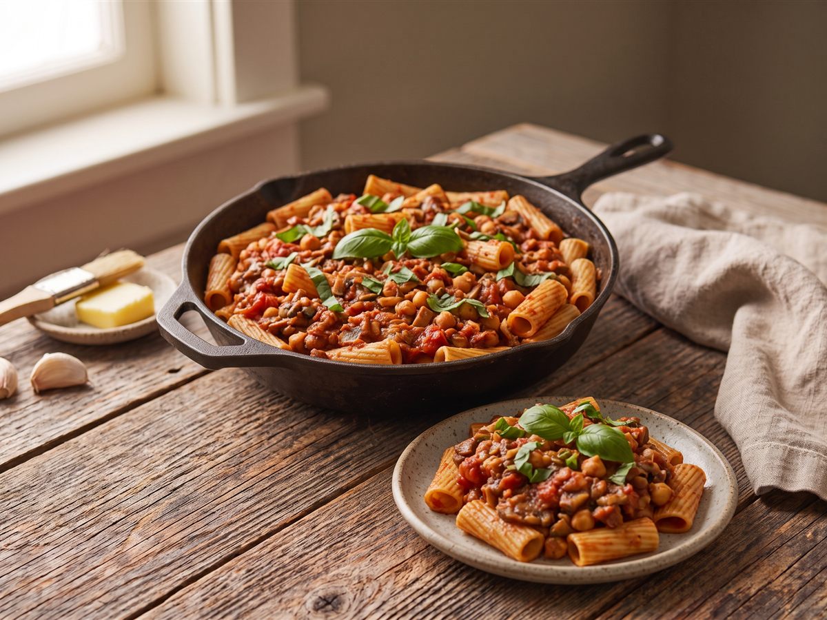 Meatless "Meat" Sauce with Chickpeas and Mushrooms